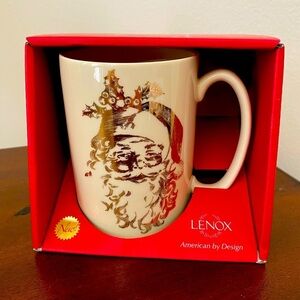 NIB Lenox Golden Holidays Santa Mug 12 oz–Cream with Gold Face|Naughty or Nice